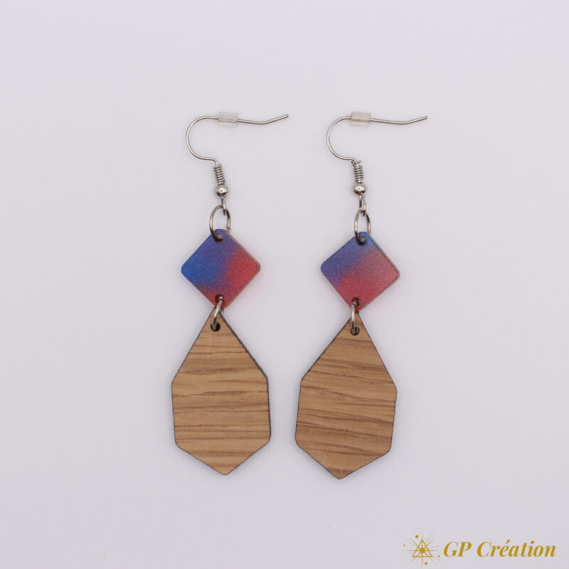 Boucles d'oreilles en bois et résine – Image 2