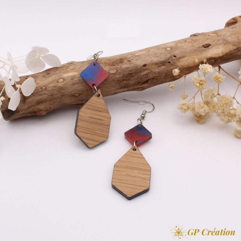 Boucles d'oreilles en bois et résine