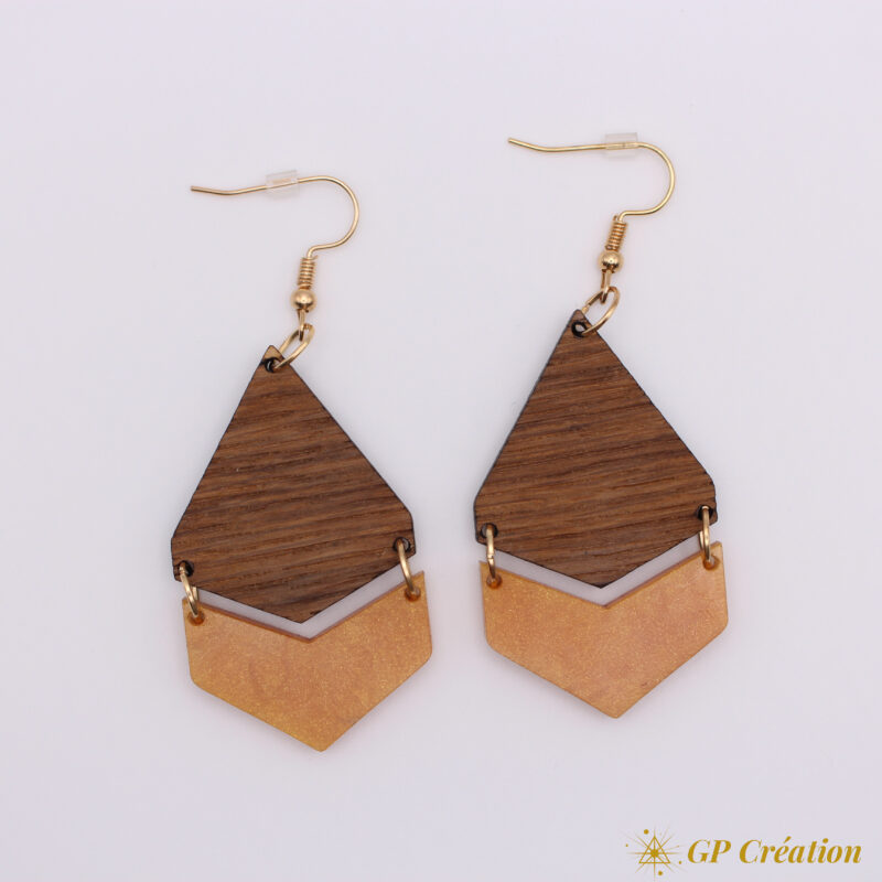 Boucles d'oreilles en bois et résine – Image 2