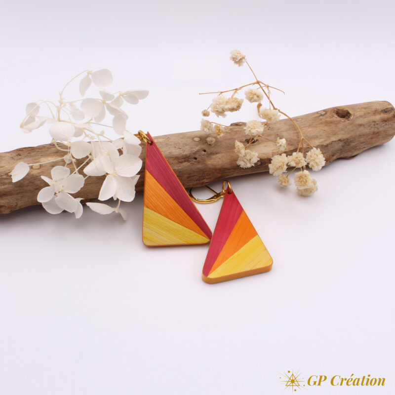 Boucles d'oreilles en marqueterie de paille