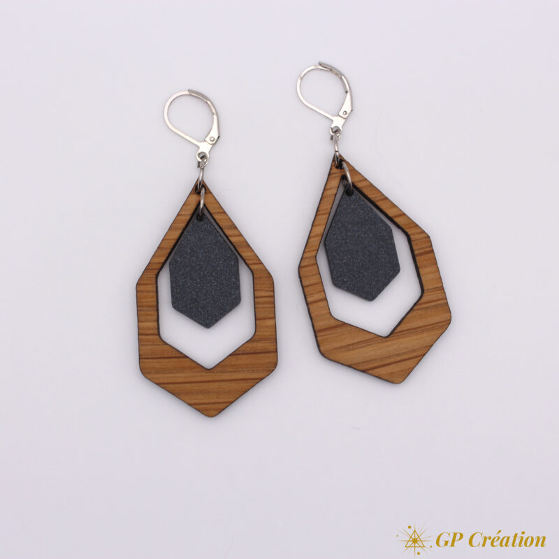 Boucles d'oreilles en bois et acrylique – Image 2