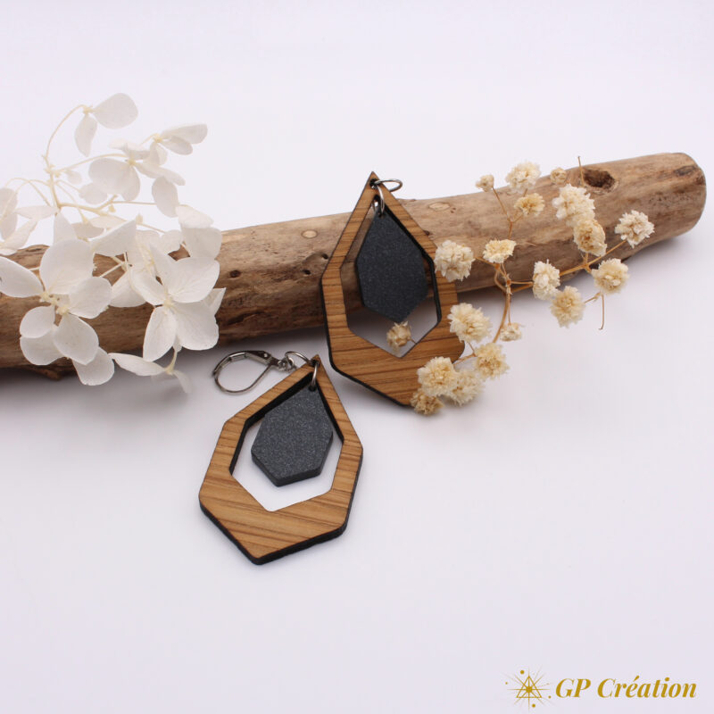 Boucles d'oreilles en bois et acrylique