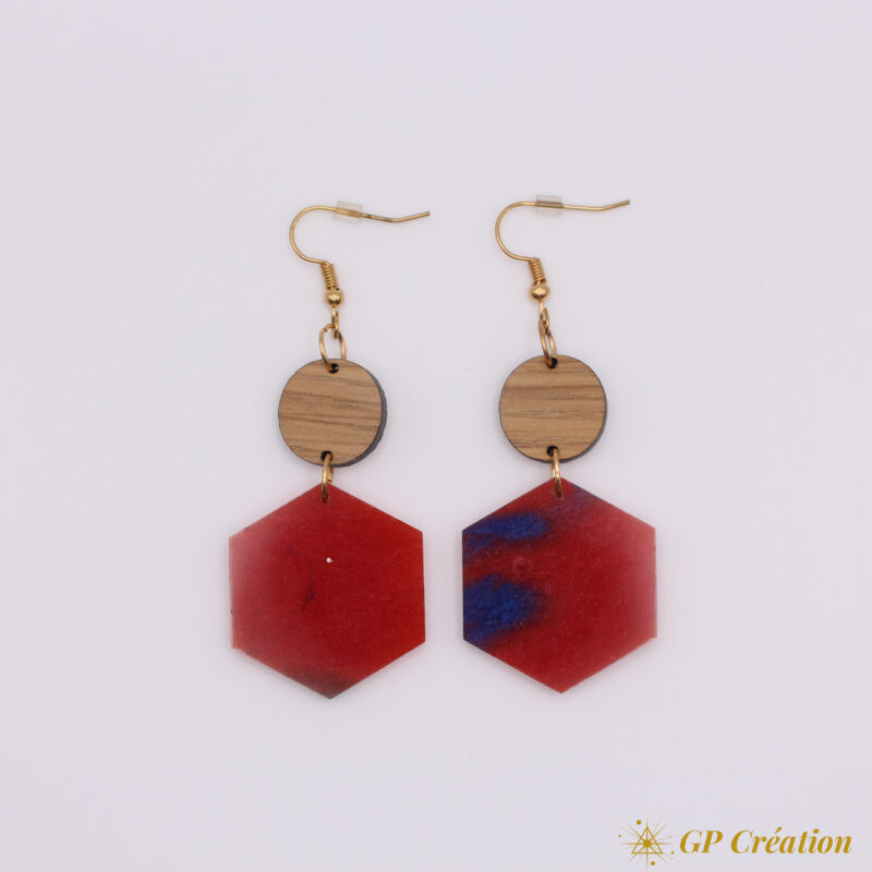 Boucles d'oreilles en bois et résine – Image 2