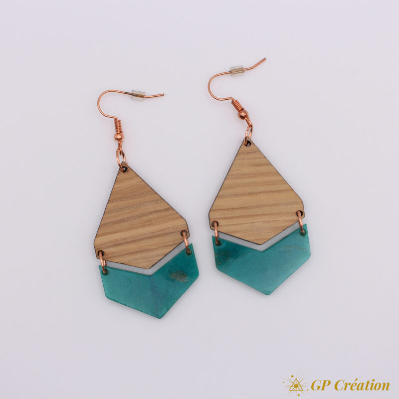 Boucles d'oreilles en bois et résine – Image 2