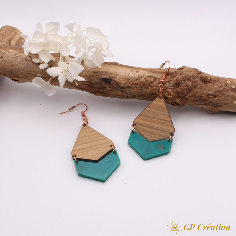 Boucles d'oreilles en bois et résine