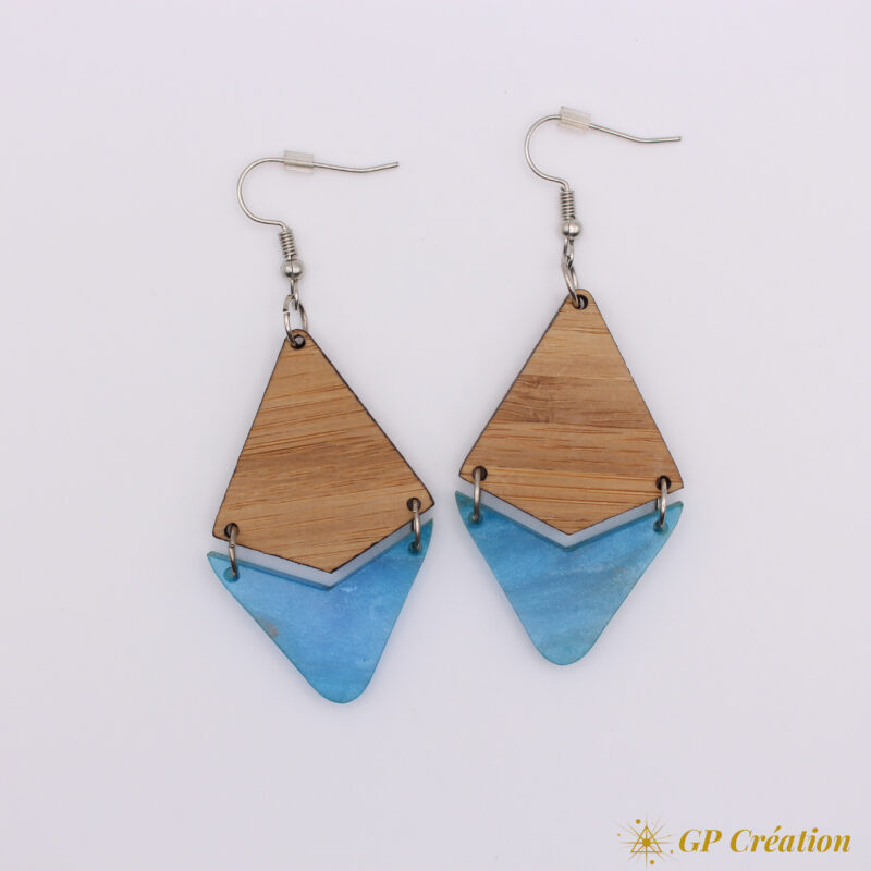 Boucles d'oreilles en bois et résine – Image 2